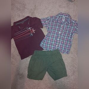 Toddler boy SUMMER outfit: shorts, polo, button down shirt, size 2t, 3 pieces